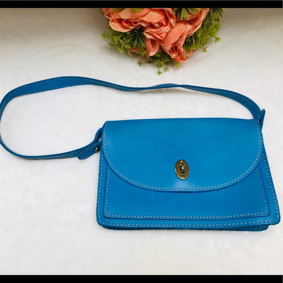 Fossil Blue Cowhide Leather Top Flap Handbag - Picture 2 of 8